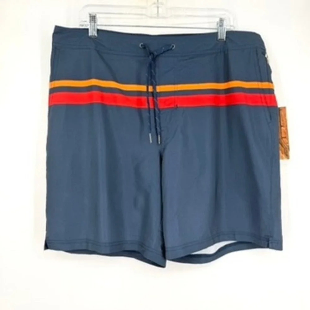 NWT Fair Harbor Ozone Swim Trunks Blue Red Orange Striped BreezeKnit Liner XXL